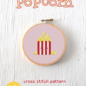 PDF Pattern Buttery Popcorn Cross Stitch Pattern, Kawaii Popcorn Cross Stitch Pattern, Popcorn Embroidery Pattern image 4