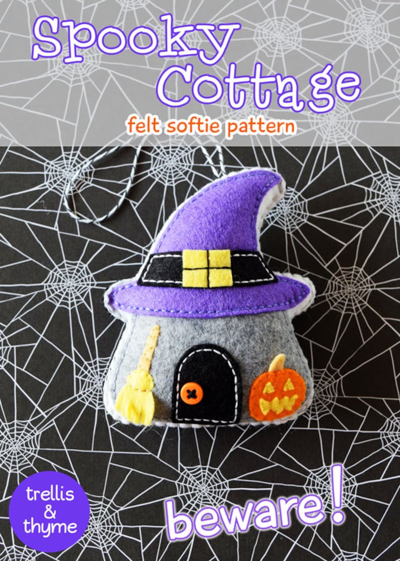 PDF Pattern Spooky Cottage Ornament Pattern, Halloween Felt Ornament Pattern, Felt Softie Sewing Pattern image 1