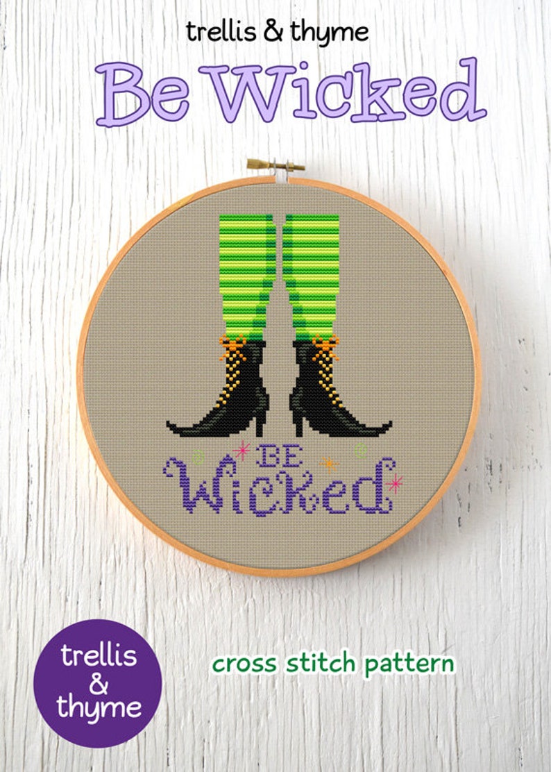 PDF Pattern Be Wicked Cross Stitch Pattern, Halloween Cross Stitch Pattern, Witch Cross Stitch Pattern, Autumn Cross Stitch image 2