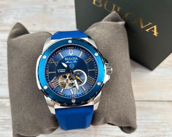 98A303 Marine Star Blue Dial Blue Rubber Strap Men's Automatic Watch 45MM Gift for Him