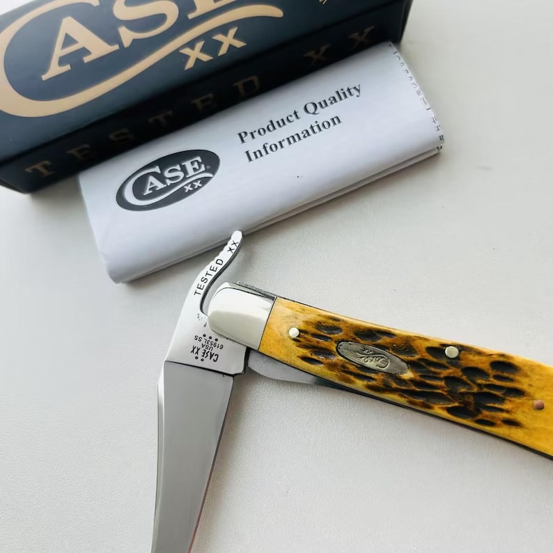 CASE XX Knife Peach Seed Jig Amber Bone Handle Stainless RussLock 00260 Pocket Knife image 3