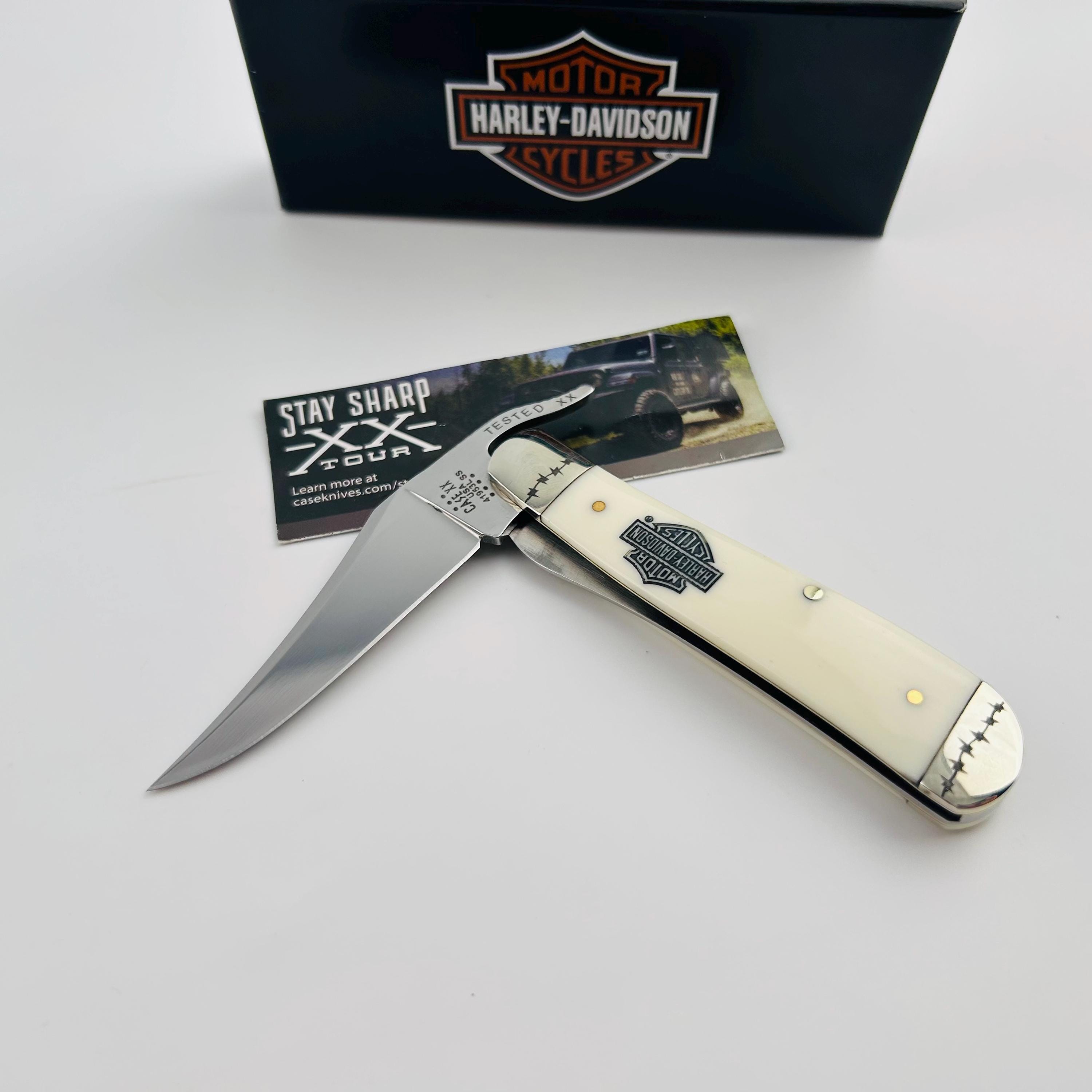 CASE XX Harley-davidson Russlock White HANDLE Pocket Knife - 52249