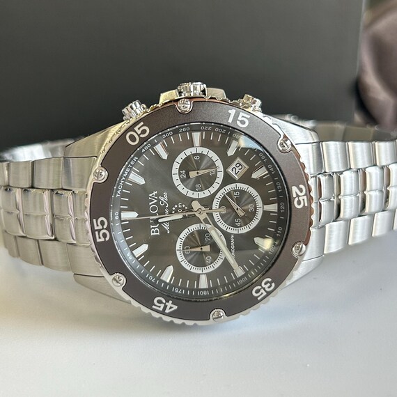 98B401 Marine Star Black Dial Stainless Steel Strap Quartz Chronograph Men's Watch Gift for Him