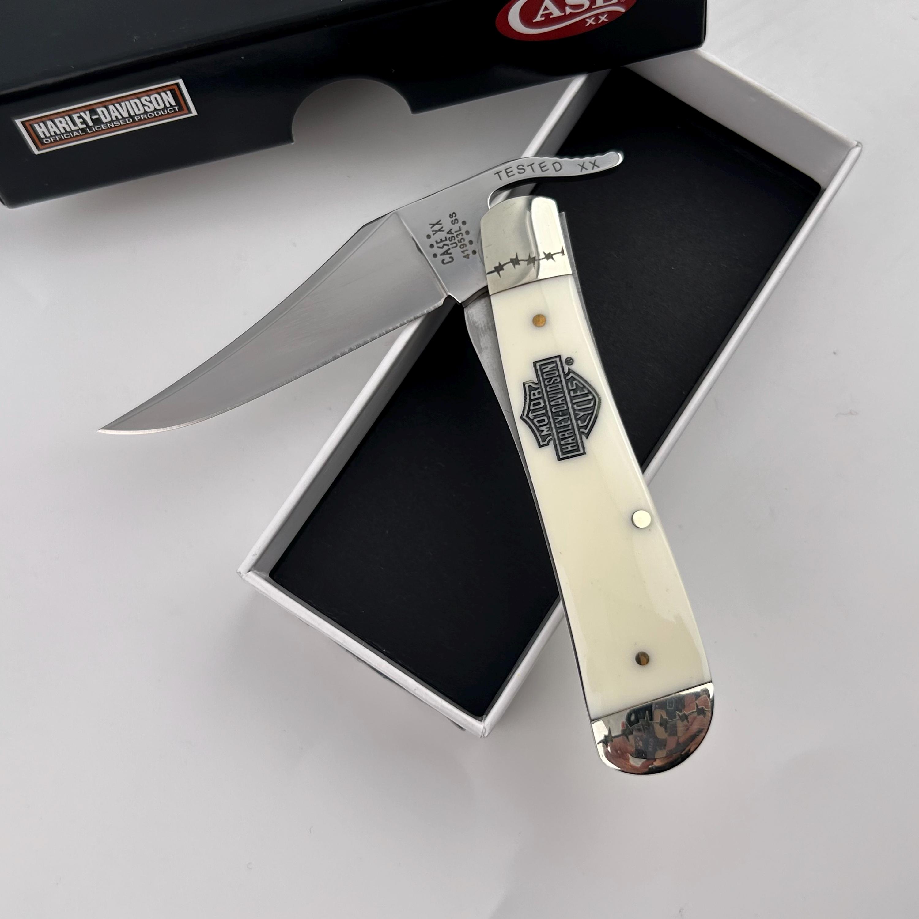 CASE XX Harley-davidson Russlock White HANDLE Pocket Knife - 52249