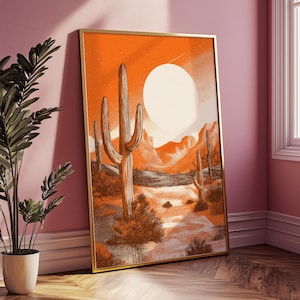 Orange Mexikanische Kaktus Kunst Druck: Folkloristische Wüsten Dekoration (Digitaler Download)