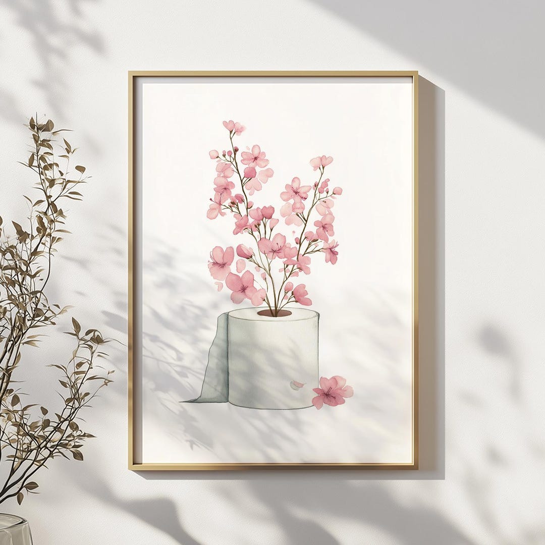 Funny Toilet Paper Roll Watercolor Print: Bathroom Wall Art (digital ...