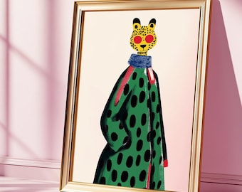 Cheetah in Coat Art Print: Quirky Fashion Illustration (Digital Download)