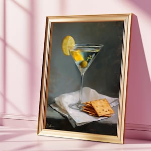 Martini and Cheese Crackers Print: Quirky Cocktail Bar Cart Art (Digital Download