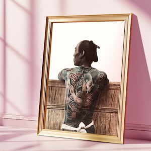 Vintage Samurai Back Tattoo Art Print: Traditional Japanese Irezumi (Digital Download)