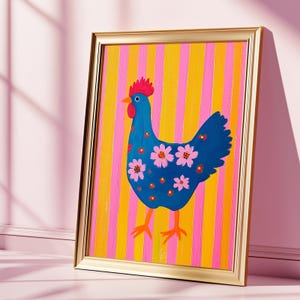 Floral Folk Art Chicken Print: Colorful Farmhouse Decor (Digital Download)