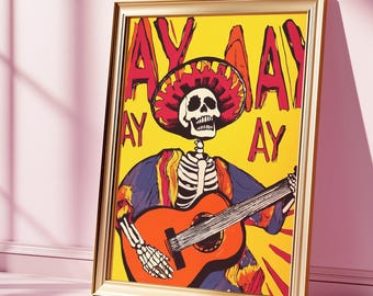 Mariachi Skeleton Art Print, Day of the Dead Calavera Poster (Digital Download)