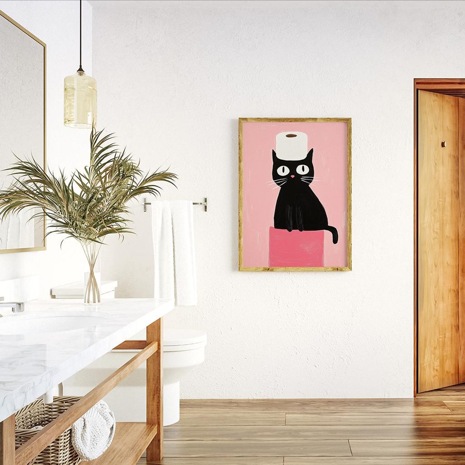Funny Black Cat Art Print, Quirky Bathroom Wall Decor, Toilet Paper Cat ...