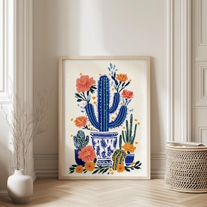 Vintage Mexikanische Kaktus Poster, Bunte mexikanische Kunstdrucke, Traditionelle Mexikanische Kunstwerk, Blumen Vintage Poster, Latein Dekor, Kulturelles Geschenk