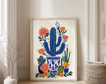 Vintage Mexican Cactus Poster, Colourful Mexican Art Prints, Traditional Mexican Artwork, Floral Vintage Poster, Latin Decor, Cultural Gift
