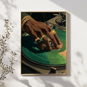 Vinyl Record Music Wall Art, Black Man DJ Art Painting, Turntable Poster Printable, Hip Hop Music Decor, Hypebeast Print, Digital Download