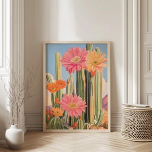 Vintage Mexikanische Kaktus Poster, Bunte mexikanische Kunstdrucke, Traditionelle Mexikanische Kunstwerk, Blumen Vintage Poster, Latein Dekor, Kulturelles Geschenk