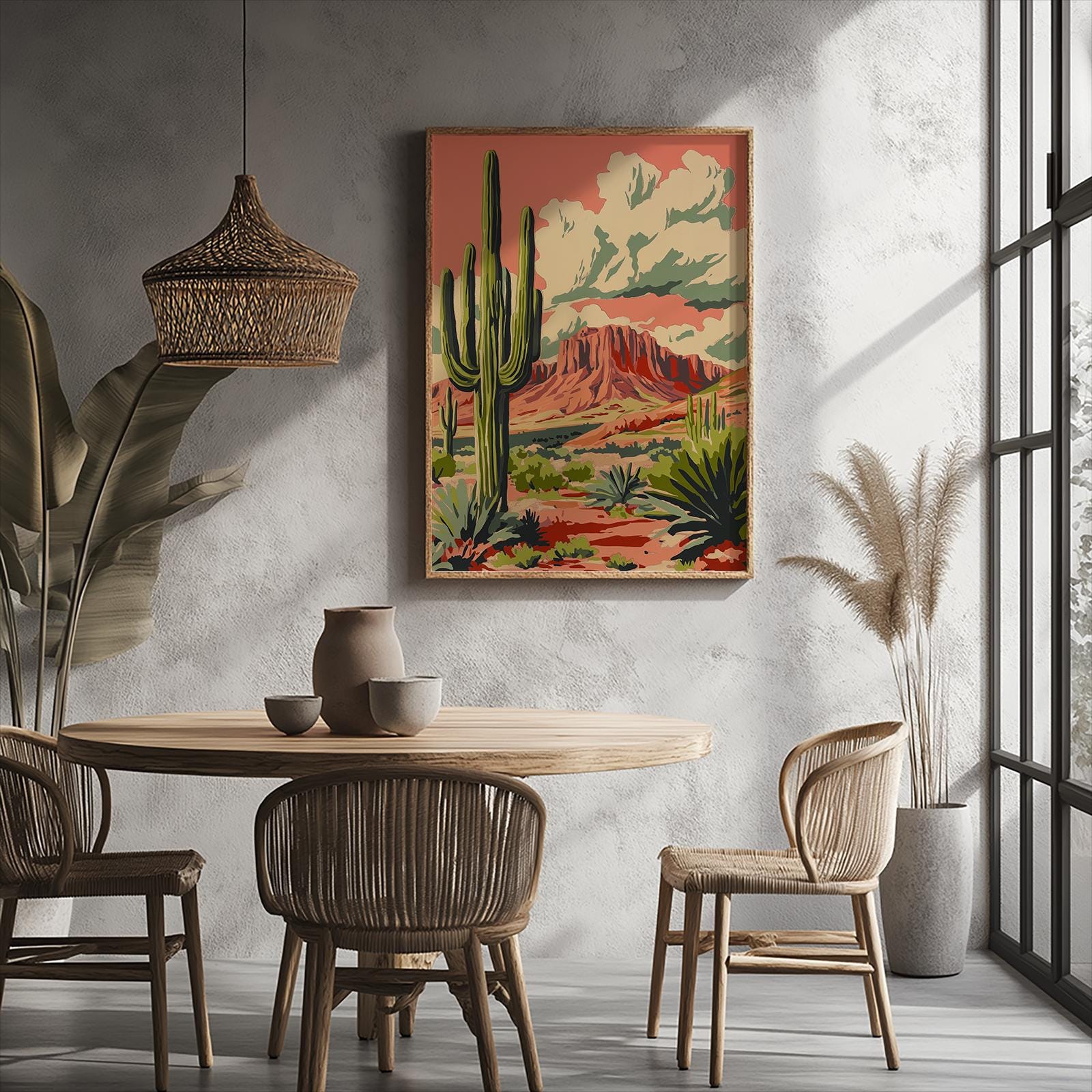 Retro Southwestern Cactus Print: Desert Landscape Art (digital Download ...