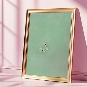 Arte de pared verde grande, cuadro de dos hombres nadando, arte minimalista, póster de verano, decoración de casa con piscina vintage, regalo para nadador, descarga digital