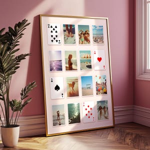 Aangepaste speelkaart fotocollage, gepersonaliseerde vriendschap muurkunst slaapzaal decor, beste vrienden college cadeau, unieke custom art print
