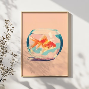 Gold Fish Print, Cute Girly Wall Art, Preppy Horizontal Digital Print, Pink Aesthetic, Trendy Wall Art College Apartment Aesthetic Dorm Room