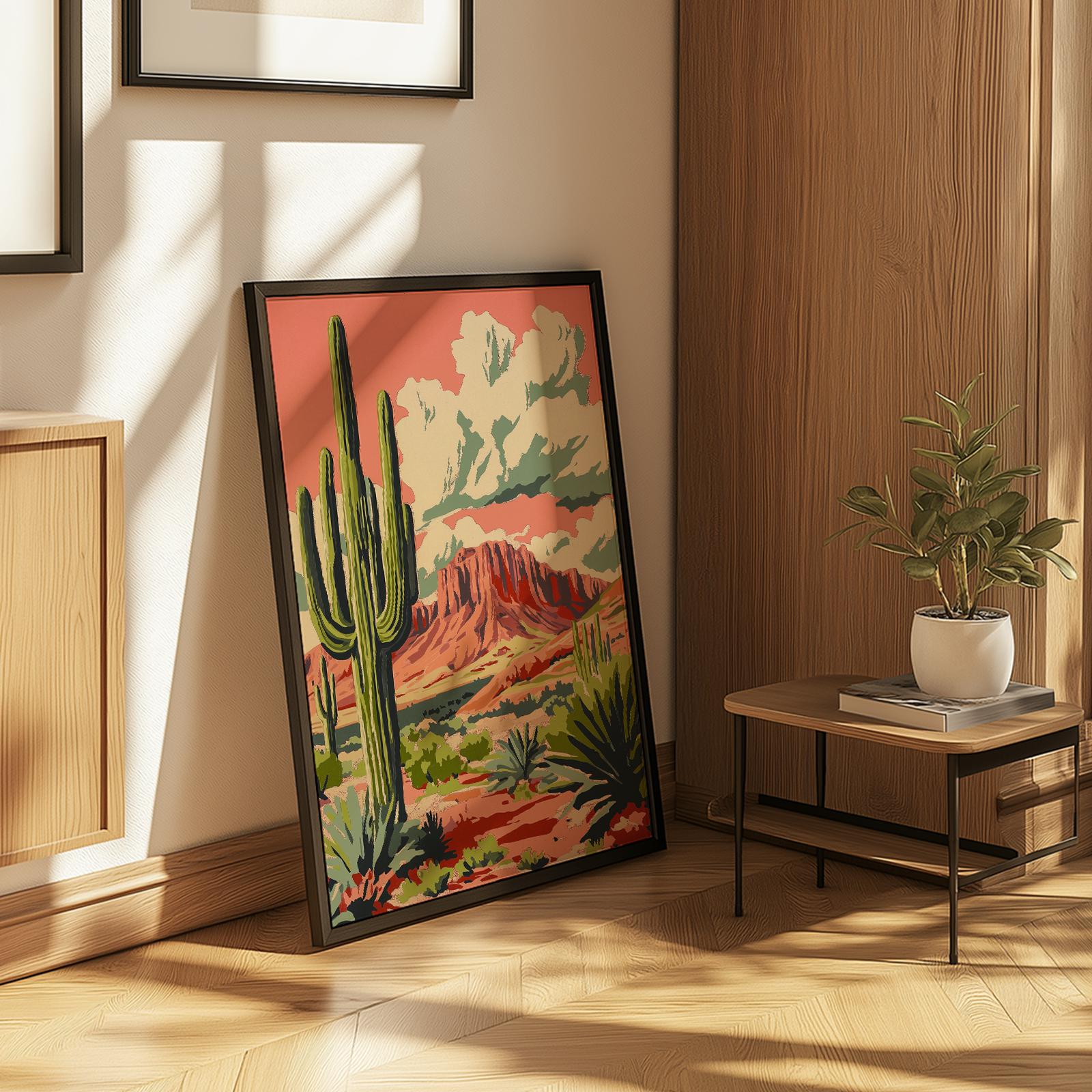 Retro Southwestern Cactus Print: Desert Landscape Art (digital Download ...