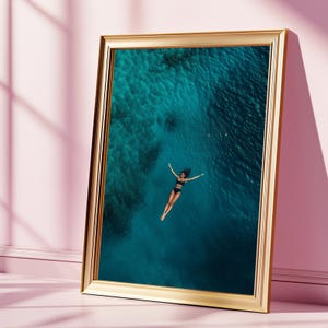 Woman Swimming Art Print: Turquoise Water, Minimalist Travel Decor (Digital Download)