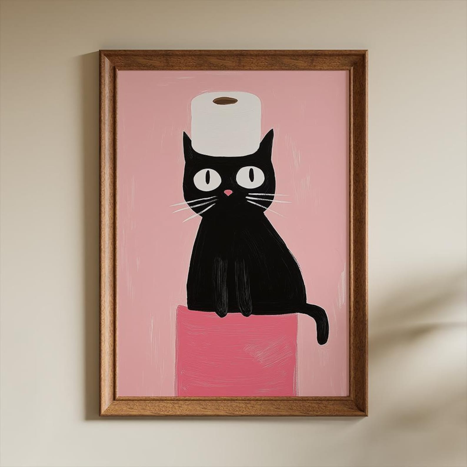 Funny Black Cat Art Print: Toilet Paper Hat, Quirky Bathroom Decor ...
