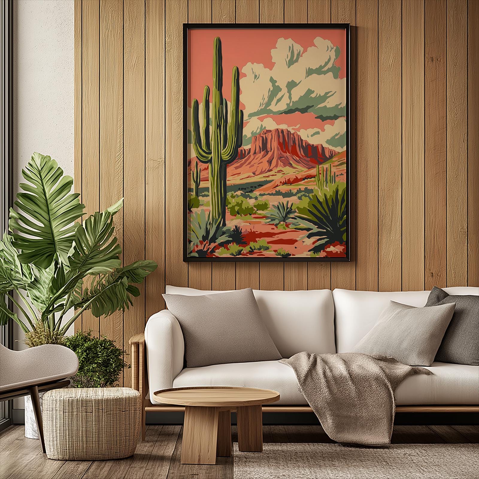 Retro Southwestern Cactus Print: Desert Landscape Art (digital Download ...