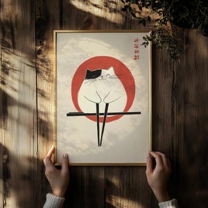 Kawaii Calico Cat Print: Japanese Minimalist Art (Digital Download)