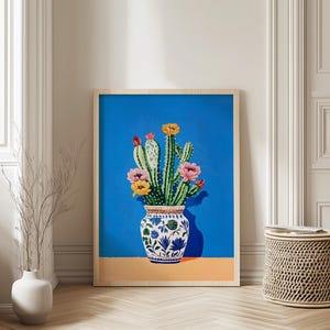 Vintage Mexikanische Kaktus Poster, Bunte mexikanische Kunstdrucke, Traditionelle Mexikanische Kunstwerk, Blumen Vintage Poster, Latein Dekor, Kulturelles Geschenk