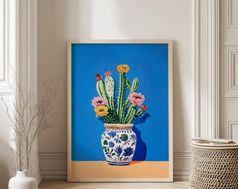 Vintage Mexican Cactus Poster, Colourful Mexican Art Prints, Traditional Mexican Artwork, Floral Vintage Poster, Latin Decor, Cultural Gift