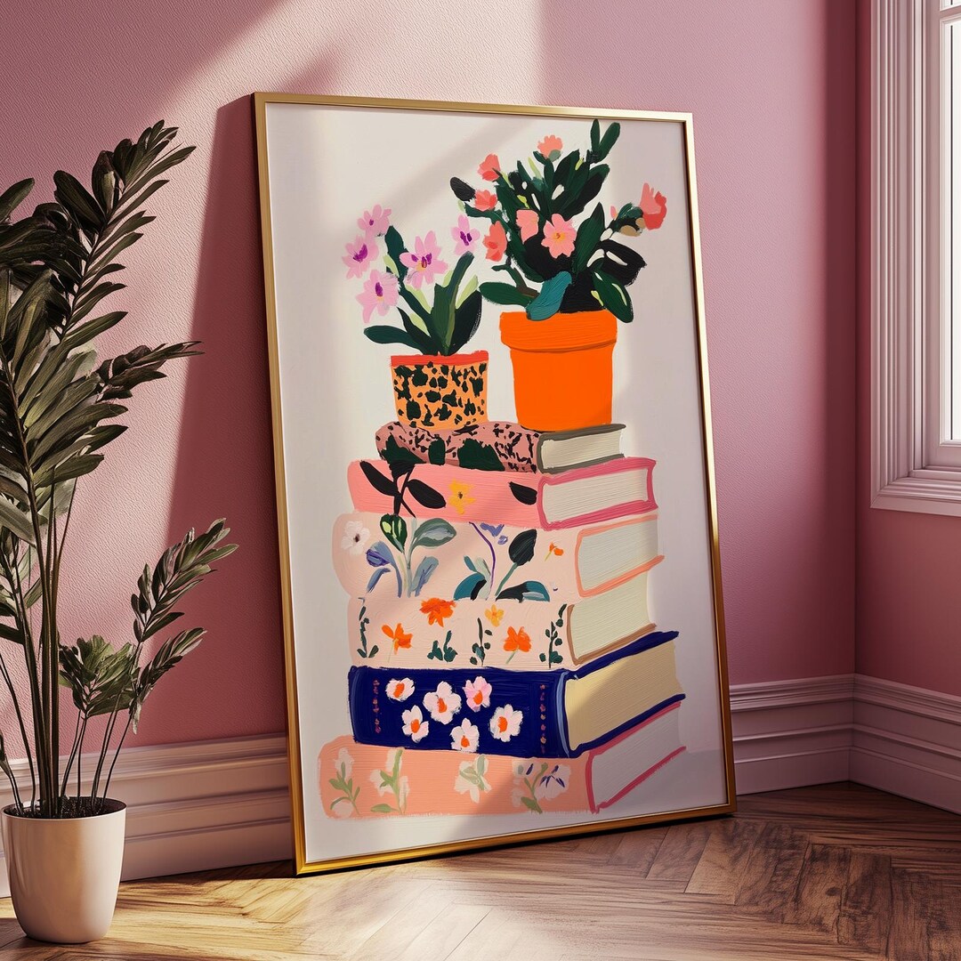 Floral Book Stack Print: Cottagecore Library Wall Art (digital Download ...