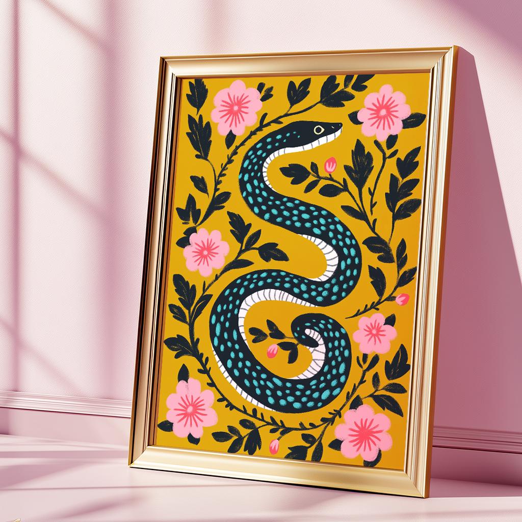 Mexican Snake Poster, Latin Folk Art Snake Wall Print, Colorful Floral Snake ArtWork, Boho Home Decor Modern Botanical Art, Digital Download