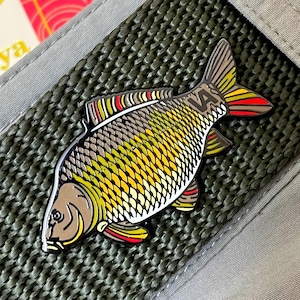 Carp fishing pin - Unique fishing gift for carp angler. Fish enamel lapel pin. Presents for dad