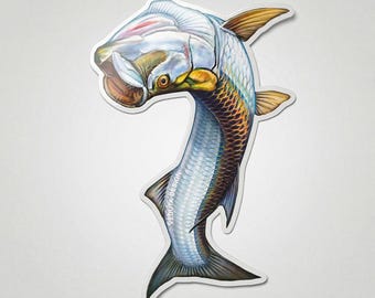 Adesivo de Tarpon Saltando para Pesca com Mosca — Adesivo de Peixe Impermeável para Pescadores de Água Salgada e Presentes de Pesca