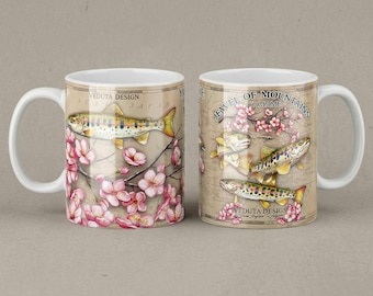 Taza de pesca de trucha Yamame: Regalo para pescadores dibujado a mano