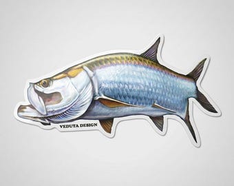 Adesivo de pesca com mosca "Chasing Tarpon" — Decalque de peixe à prova d'água para pescadores de água salgada e presentes de pesca.