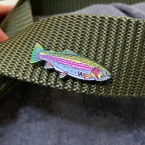Fly Fishing Badge - Handcrafted Rainbow Trout Pin for Dad&#39;s Collection