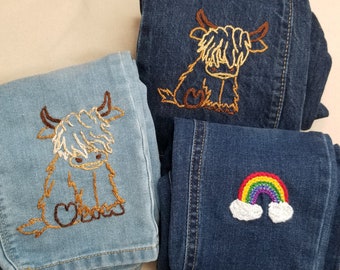 Children's Size 5T jeans with decorative embroidery! Highland Cow