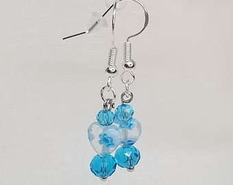 Blue Dangle drop Earrings with Millefiori bead! Women & Girls Jewelry! Mothers day gift!