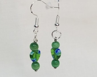 Green Heart Earrings for Women or girls, Simple dangle drop! Mothers Day!
