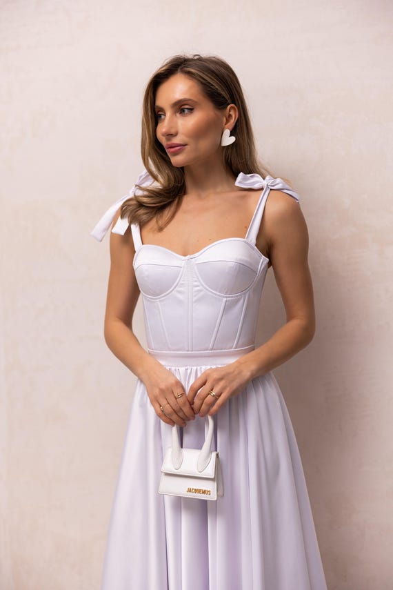 graduation dress corset Lavender Bow Tie Corset Ankle-length Graduation Dress