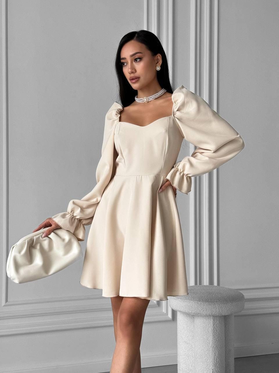 Pretty Black Off Shoulder Puff Sleeves Evening Dress,A Line Slit Party Gown cc2744