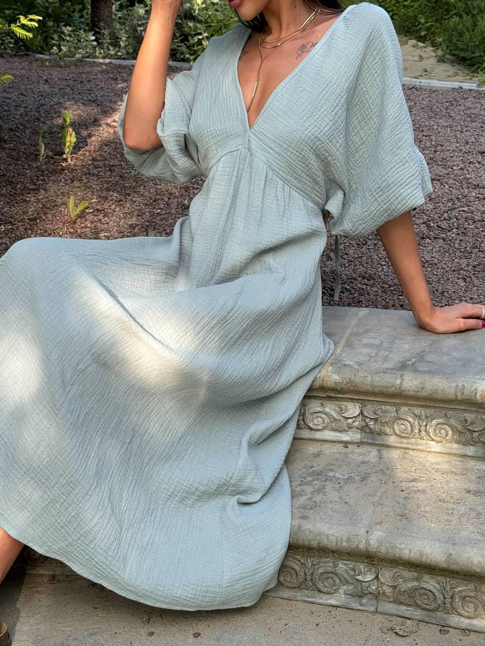 Olive Green Muslin Maxi Dress, Boho Summer Dress, Loose Fit V-Neck Dress, Lightweight Kaftan, Flowy Resort Wear, Elegant Casual Outfit Olive Green Muslin Maxi Dress, Boho Summer Dress, Loose Fit V-Neck Dress, Lightweight Kaftan, Flowy Resort Wear, Elegant Casual Outfit