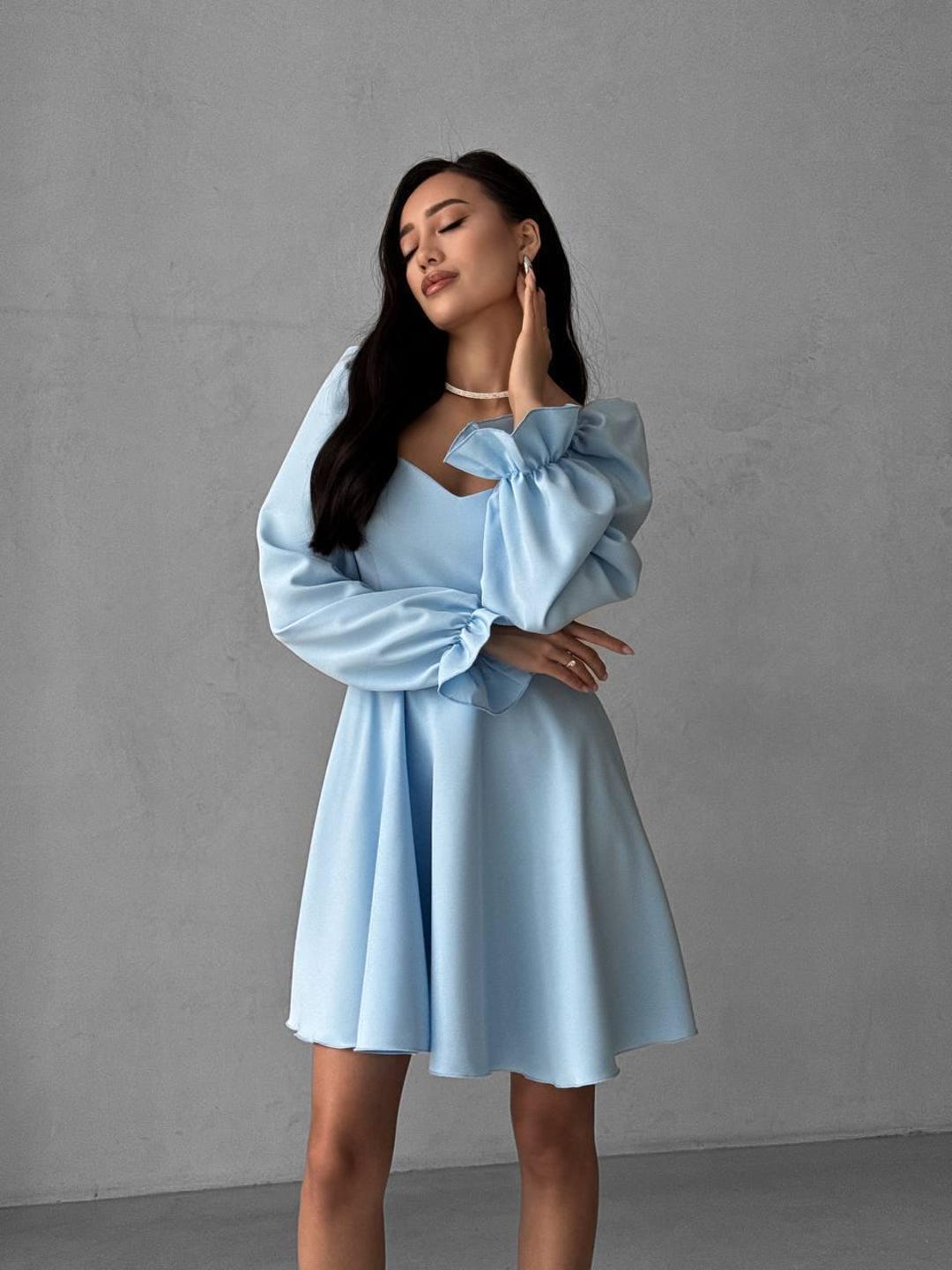 Mandalay Light Blue Elegant Long Dress with Sleeves