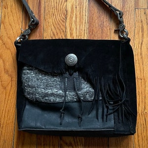 Leather and wool handbag