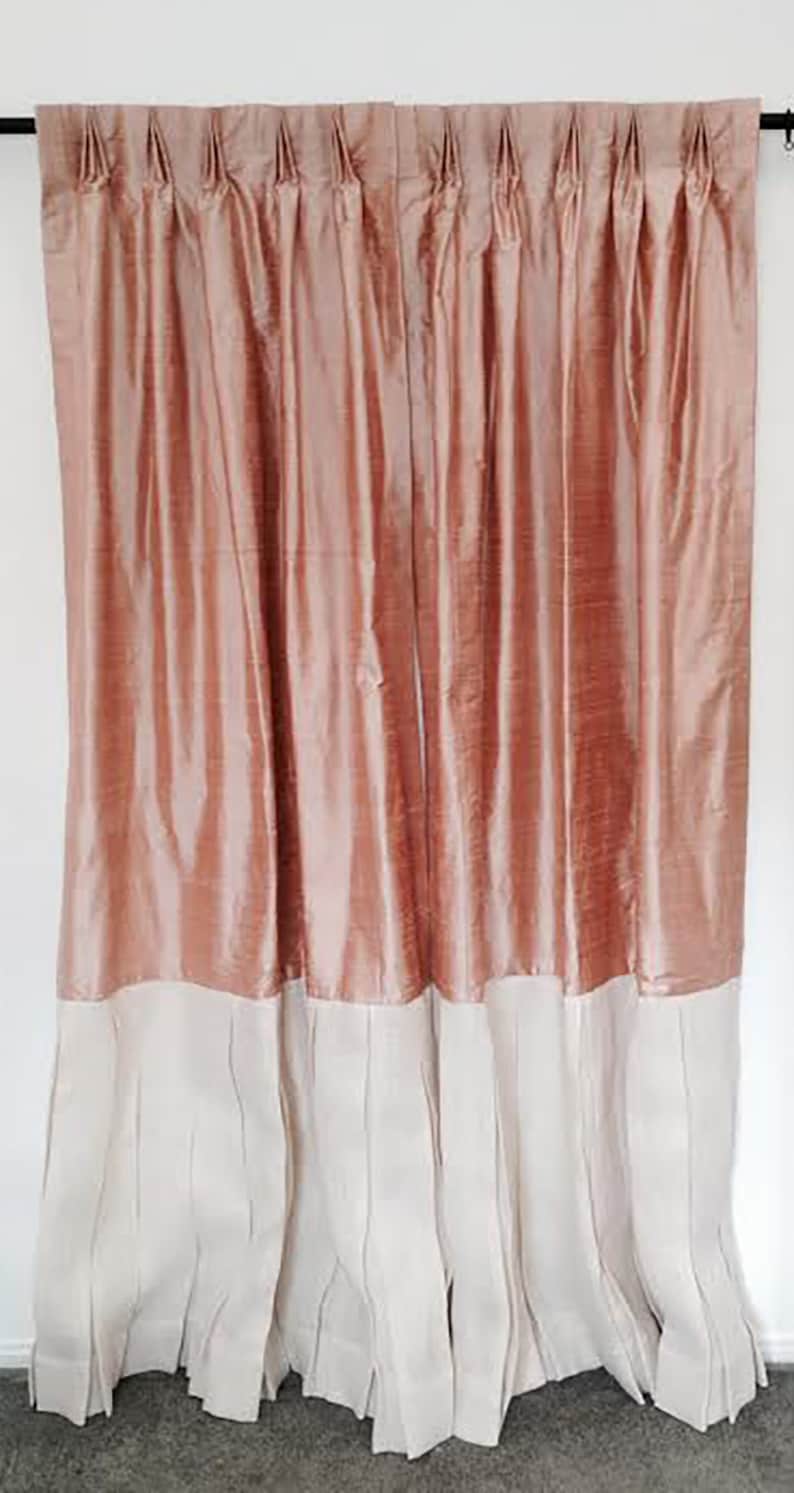 Pair Color Block Curtains Faux Silk Curtains Pinch Pleats Etsy