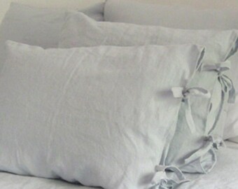 Light Blue Linen Pillowcases, Washed Linen, Custom Made Bedding, Euro Pillow Case, Pure Linen