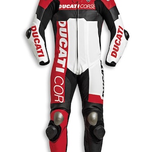 New Ducati Corse C5 Leather Motorcycle Racing Suit: CE Approved with Gloves