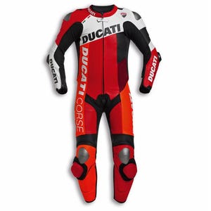 Ducati Corse Leather Motorcycle Racing Suit: CE Approved with Gloves